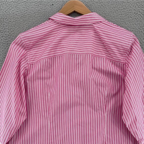 Chicos Shirt Womens 3 US Extra Large Pink Striped No Iron Button Up 3/4 Sleeves - Picture 4 of 9